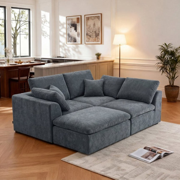 English Elm Modern Corduroy L-Shaped Sectional Sofa Reversible Chaise Minimalist Living Room W3565S00013