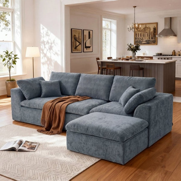 English Elm Modern Corduroy L-Shaped Sectional Sofa Reversible Chaise Minimalist Living Room W3565S00013