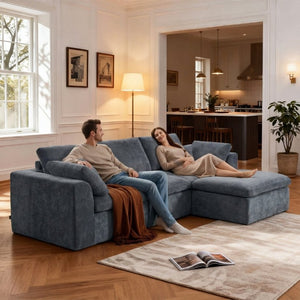 English Elm Modern Corduroy L-Shaped Sectional Sofa Reversible Chaise Minimalist Living Room W3565S00013