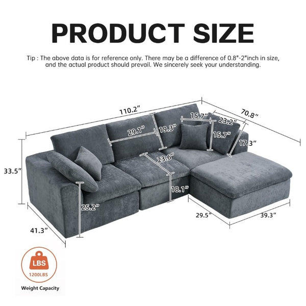 English Elm Modern Corduroy L-Shaped Sectional Sofa Reversible Chaise Minimalist Living Room W3565S00013