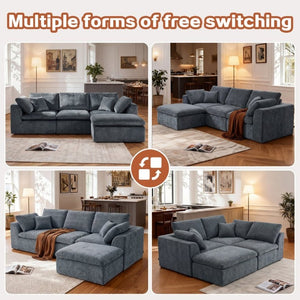 English Elm Modern Corduroy L-Shaped Sectional Sofa Reversible Chaise Minimalist Living Room W3565S00013