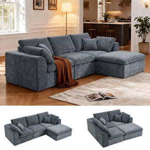 English Elm Modern Corduroy L-Shaped Sectional Sofa Reversible Chaise Minimalist Living Room W3565S00013