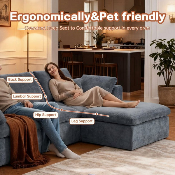 English Elm Modern Corduroy L-Shaped Sectional Sofa Reversible Chaise Minimalist Living Room W3565S00013