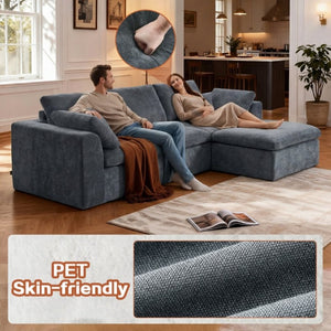 English Elm Modern Corduroy L-Shaped Sectional Sofa Reversible Chaise Minimalist Living Room W3565S00013