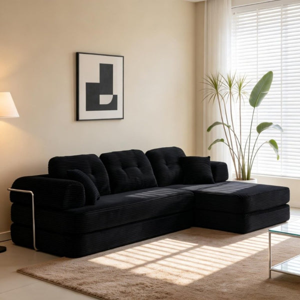 English Elm 104 Inch Boneless Chenille Sectional with Chaise Memory Foam Cloud Seating for Living Room Antique Black W3565S00025