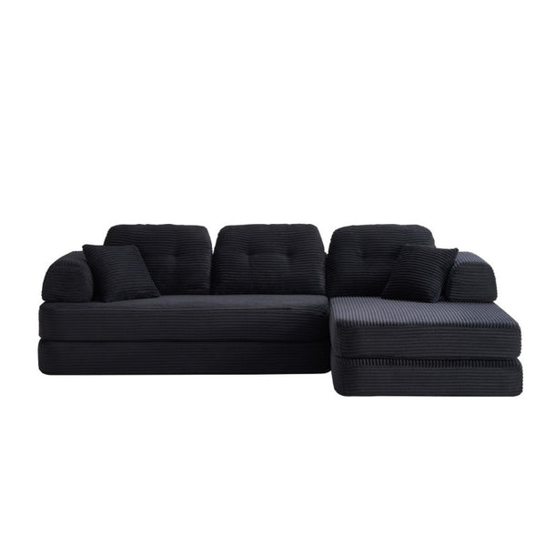 English Elm 104 Inch Boneless Chenille Sectional with Chaise Memory Foam Cloud Seating for Living Room Antique Black W3565S00025