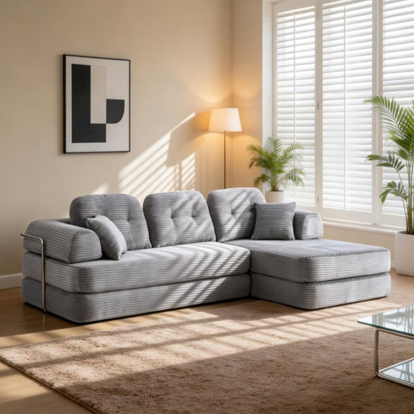 English Elm 104 Inch Boneless Chenille Sectional with Chaise Memory Foam Cloud Seating for Living Room Antique Grey W3565S00027