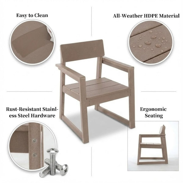 English Elm Antique Wood Tone HDPE Outdoor Armchair Modernist Recycled Lumber Patio Seating W3566P342702