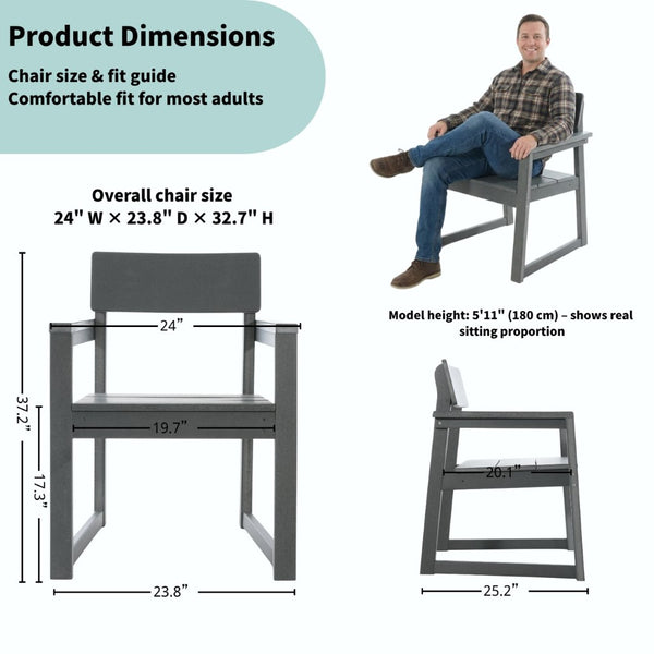 English Elm Grey Recycled HDPE Outdoor Armchair Weatherproof Modernist Patio Seating for Garden W3566P342833