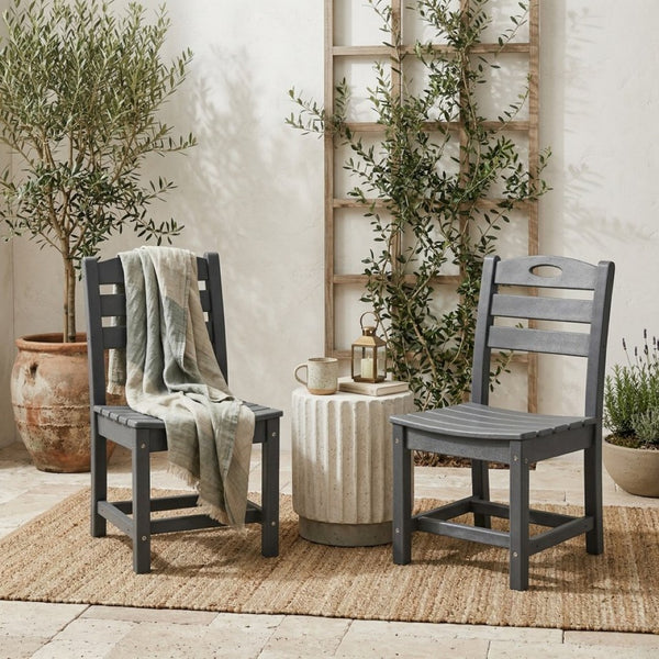 English Elm Set of 2 Outdoor Hdpe Armless Dining Chairs Uv Resistant All Weather Patio Seating Gray W3566P437101
