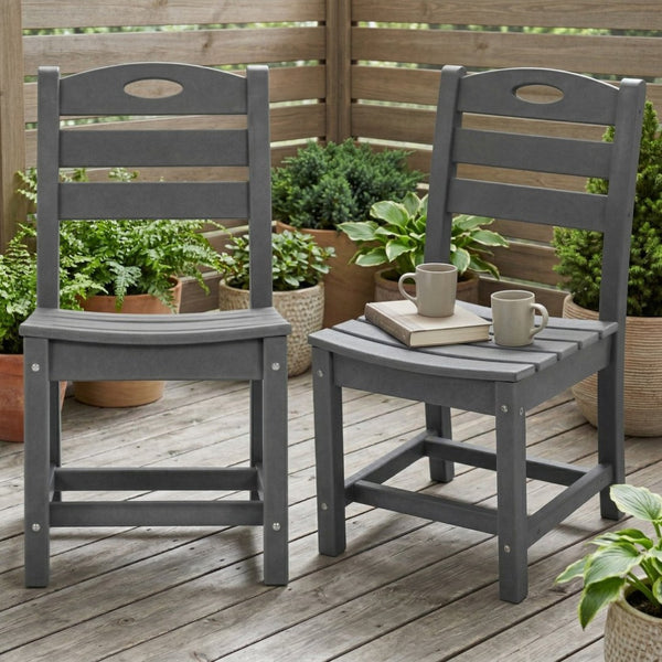 English Elm Set of 2 Outdoor Hdpe Armless Dining Chairs Uv Resistant All Weather Patio Seating Gray W3566P437101