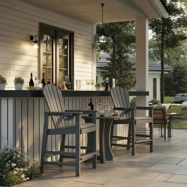 English Elm Hdpe Recycled Lumber Bar Height Adirondack Chair with Built-in Cup Holder Outdoor Patio Gray W3566P454873