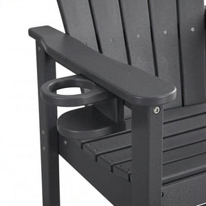 English Elm Hdpe Recycled Lumber Bar Height Adirondack Chair with Built-in Cup Holder Outdoor Patio Gray W3566P454873