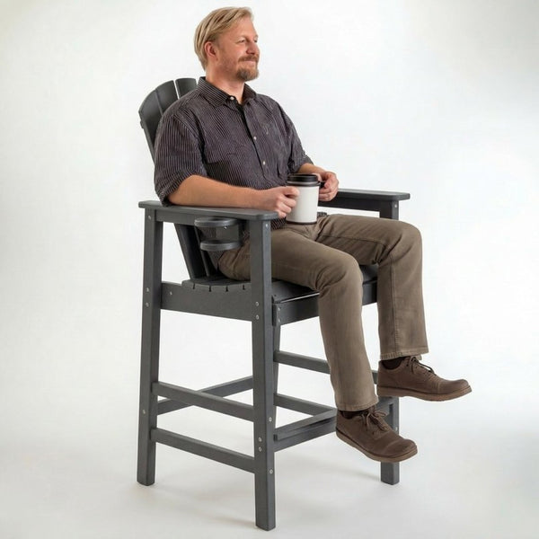 English Elm Hdpe Recycled Lumber Bar Height Adirondack Chair with Built-in Cup Holder Outdoor Patio Gray W3566P454873
