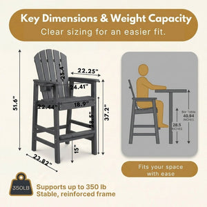 English Elm Hdpe Recycled Lumber Bar Height Adirondack Chair with Built-in Cup Holder Outdoor Patio Gray W3566P454873