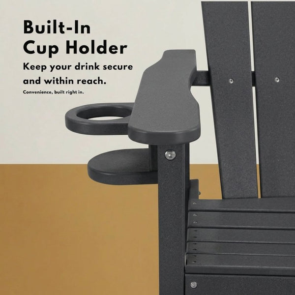 English Elm Hdpe Recycled Lumber Bar Height Adirondack Chair with Built-in Cup Holder Outdoor Patio Gray W3566P454873