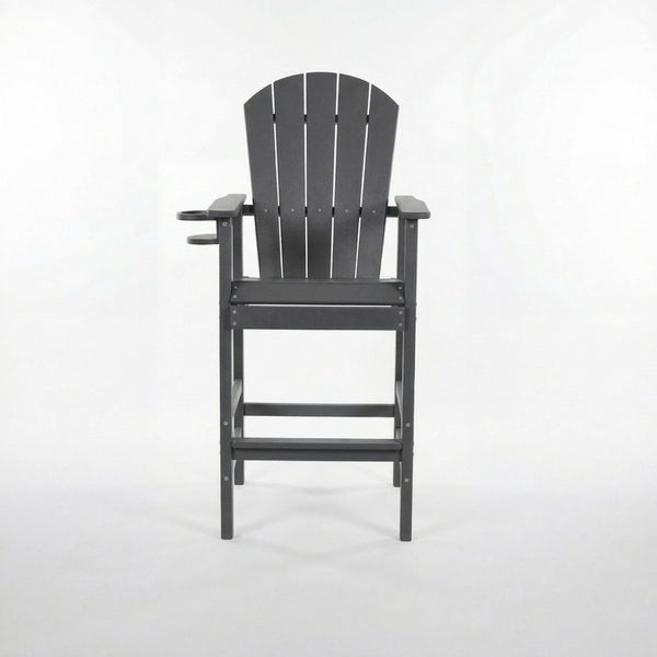 English Elm Hdpe Recycled Lumber Bar Height Adirondack Chair with Built-in Cup Holder Outdoor Patio Gray W3566P454873