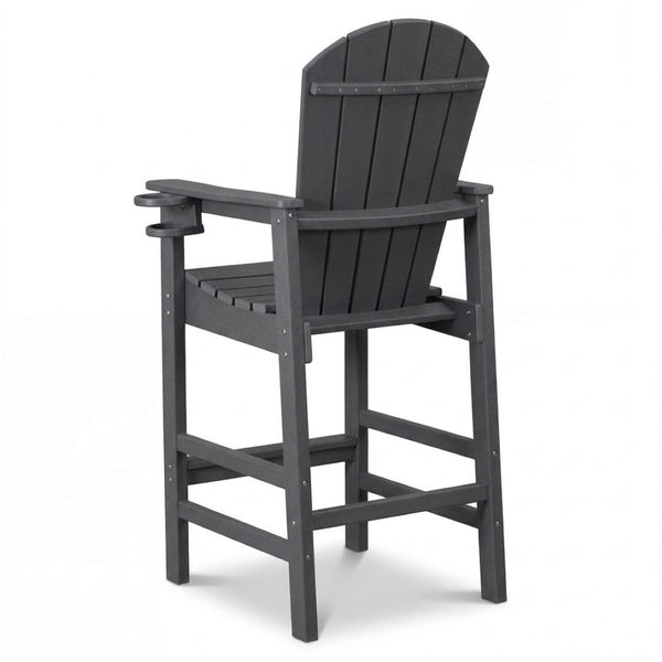 English Elm Hdpe Recycled Lumber Bar Height Adirondack Chair with Built-in Cup Holder Outdoor Patio Gray W3566P454873