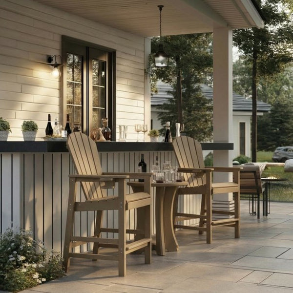 English Elm Hdpe Recycled Lumber Bar Height Adirondack Chair with Built-in Cup Holder Outdoor Patio Antique Brown W3566P454876