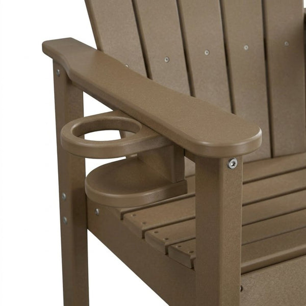 English Elm Hdpe Recycled Lumber Bar Height Adirondack Chair with Built-in Cup Holder Outdoor Patio Antique Brown W3566P454876