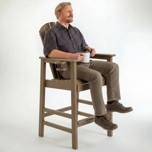 English Elm Hdpe Recycled Lumber Bar Height Adirondack Chair with Built-in Cup Holder Outdoor Patio Antique Brown W3566P454876