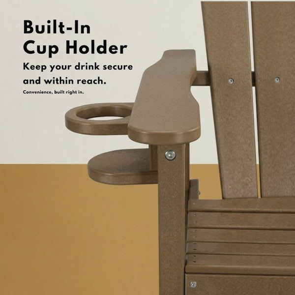 English Elm Hdpe Recycled Lumber Bar Height Adirondack Chair with Built-in Cup Holder Outdoor Patio Antique Brown W3566P454876