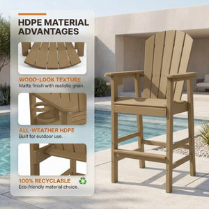 English Elm Hdpe Recycled Lumber Bar Height Adirondack Chair with Built-in Cup Holder Outdoor Patio Antique Brown W3566P454876