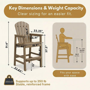 English Elm Hdpe Recycled Lumber Bar Height Adirondack Chair with Built-in Cup Holder Outdoor Patio Antique Brown W3566P454876