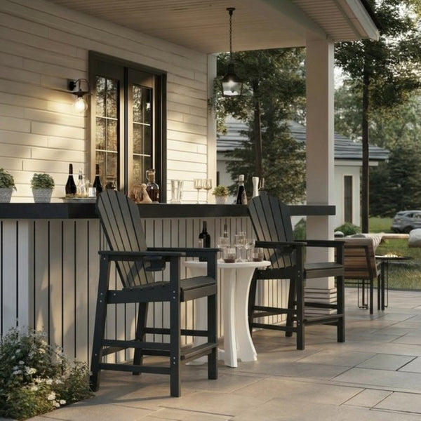 English Elm Hdpe Recycled Lumber Bar Height Adirondack Chair with Built-in Cup Holder Outdoor Patio Black W3566P454877