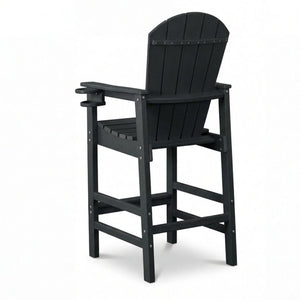 English Elm Hdpe Recycled Lumber Bar Height Adirondack Chair with Built-in Cup Holder Outdoor Patio Black W3566P454877