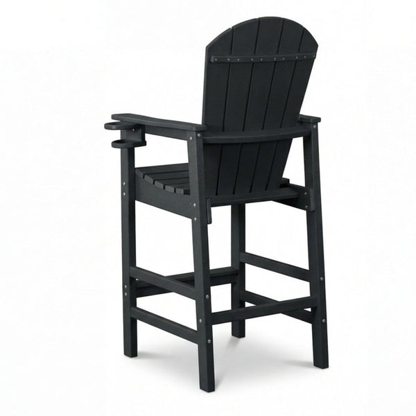 English Elm Hdpe Recycled Lumber Bar Height Adirondack Chair with Built-in Cup Holder Outdoor Patio Black W3566P454877