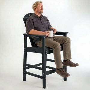 English Elm Hdpe Recycled Lumber Bar Height Adirondack Chair with Built-in Cup Holder Outdoor Patio Black W3566P454877