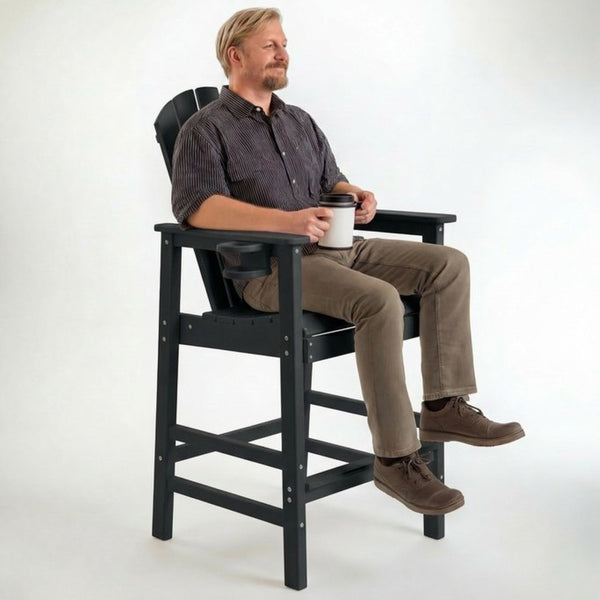 English Elm Hdpe Recycled Lumber Bar Height Adirondack Chair with Built-in Cup Holder Outdoor Patio Black W3566P454877
