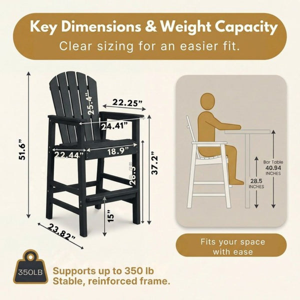English Elm Hdpe Recycled Lumber Bar Height Adirondack Chair with Built-in Cup Holder Outdoor Patio Black W3566P454877