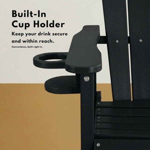 English Elm Hdpe Recycled Lumber Bar Height Adirondack Chair with Built-in Cup Holder Outdoor Patio Black W3566P454877
