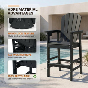 English Elm Hdpe Recycled Lumber Bar Height Adirondack Chair with Built-in Cup Holder Outdoor Patio Black W3566P454877