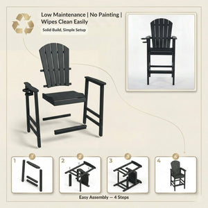 English Elm Hdpe Recycled Lumber Bar Height Adirondack Chair with Built-in Cup Holder Outdoor Patio Black W3566P454877