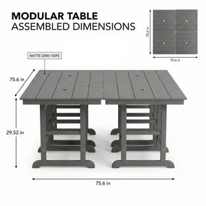 English Elm 1-piece Folding Square Outdoor Dining Table Hdpe Weather Resistant Patio Deck Gray W3566P466799