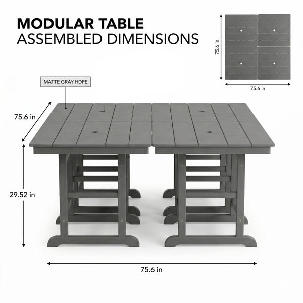 English Elm 1-piece Folding Square Outdoor Dining Table Hdpe Weather Resistant Patio Deck Gray W3566P466799
