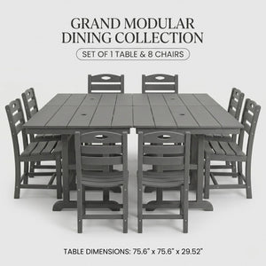 English Elm 1-piece Folding Square Outdoor Dining Table Hdpe Weather Resistant Patio Deck Gray W3566P466799