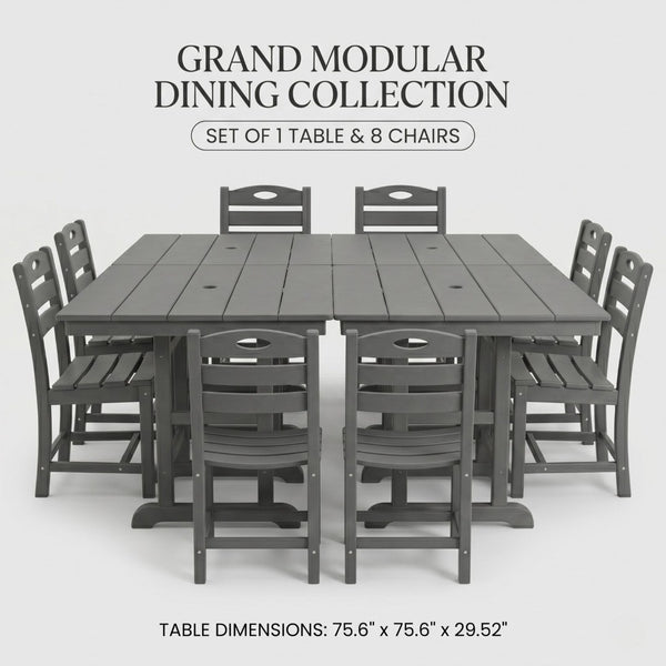 English Elm 1-piece Folding Square Outdoor Dining Table Hdpe Weather Resistant Patio Deck Gray W3566P466799