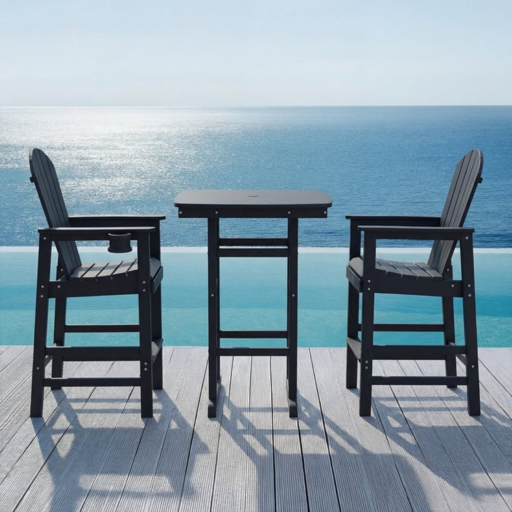 English Elm 3-piece Hdpe Outdoor Bar Height Bistro Set Round Pub Table with Uv Resistant Stools Black W3566S00027