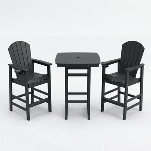 English Elm 3-piece Hdpe Outdoor Bar Height Bistro Set Round Pub Table with Uv Resistant Stools Black W3566S00027