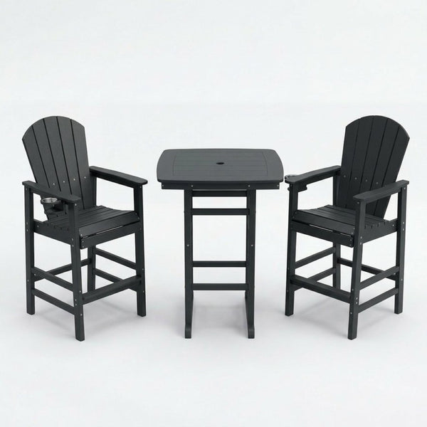 English Elm 3-piece Hdpe Outdoor Bar Height Bistro Set Round Pub Table with Uv Resistant Stools Black W3566S00027