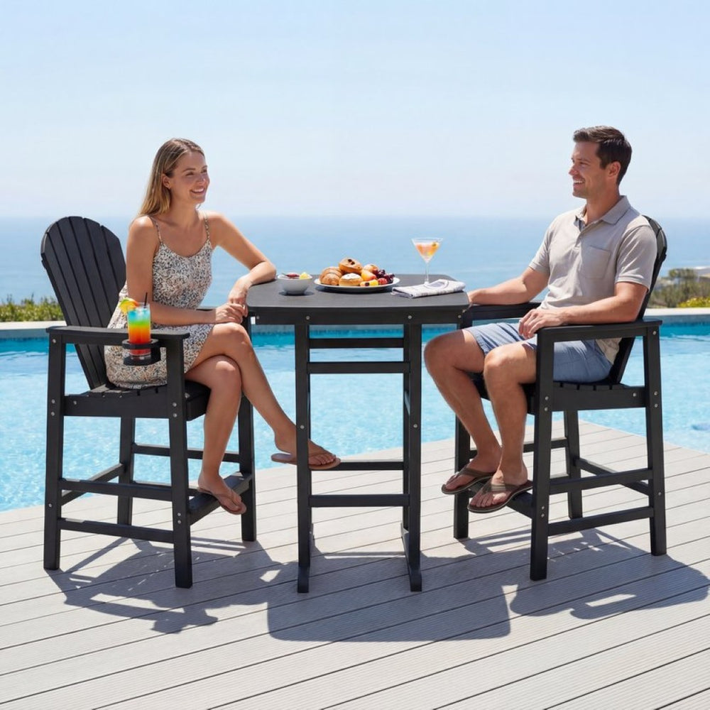 English Elm 3-piece Hdpe Outdoor Bar Height Bistro Set Round Pub Table with Uv Resistant Stools Black W3566S00027