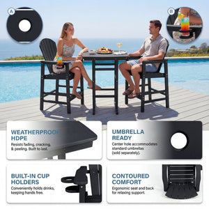 English Elm 3-piece Hdpe Outdoor Bar Height Bistro Set Round Pub Table with Uv Resistant Stools Black W3566S00027