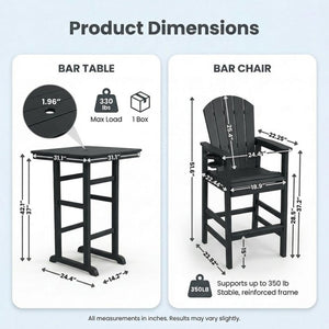 English Elm 3-piece Hdpe Outdoor Bar Height Bistro Set Round Pub Table with Uv Resistant Stools Black W3566S00027
