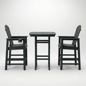 English Elm 3-piece Hdpe Outdoor Bar Height Bistro Set Round Pub Table with Uv Resistant Stools Black W3566S00027