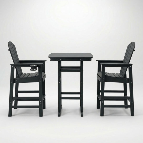 English Elm 3-piece Hdpe Outdoor Bar Height Bistro Set Round Pub Table with Uv Resistant Stools Black W3566S00027