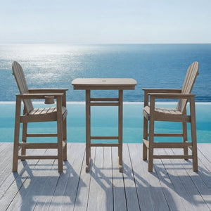 English Elm 3-piece Hdpe Outdoor Bar Height Bistro Set Round Pub Table with Uv Resistant Stools Antique Oak W3566S00028